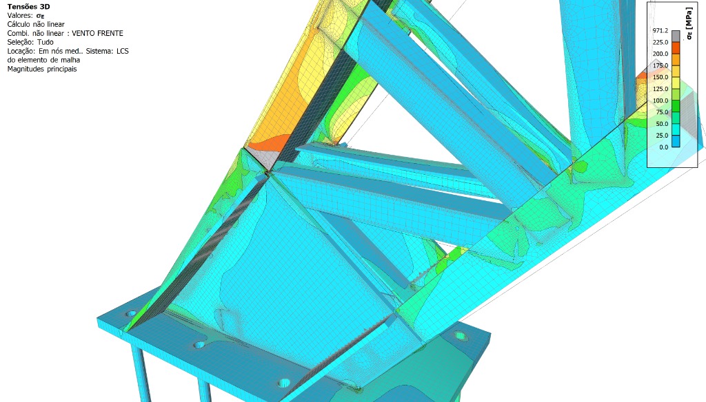 Análise de Tensões FEA - Tensões 3D em Apoio